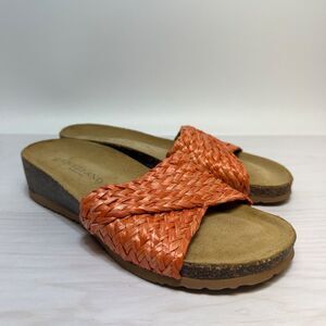 Overland Women’s Size 6 Orange Woven‎ Slide Sandals Cork Footbed Casual Summer